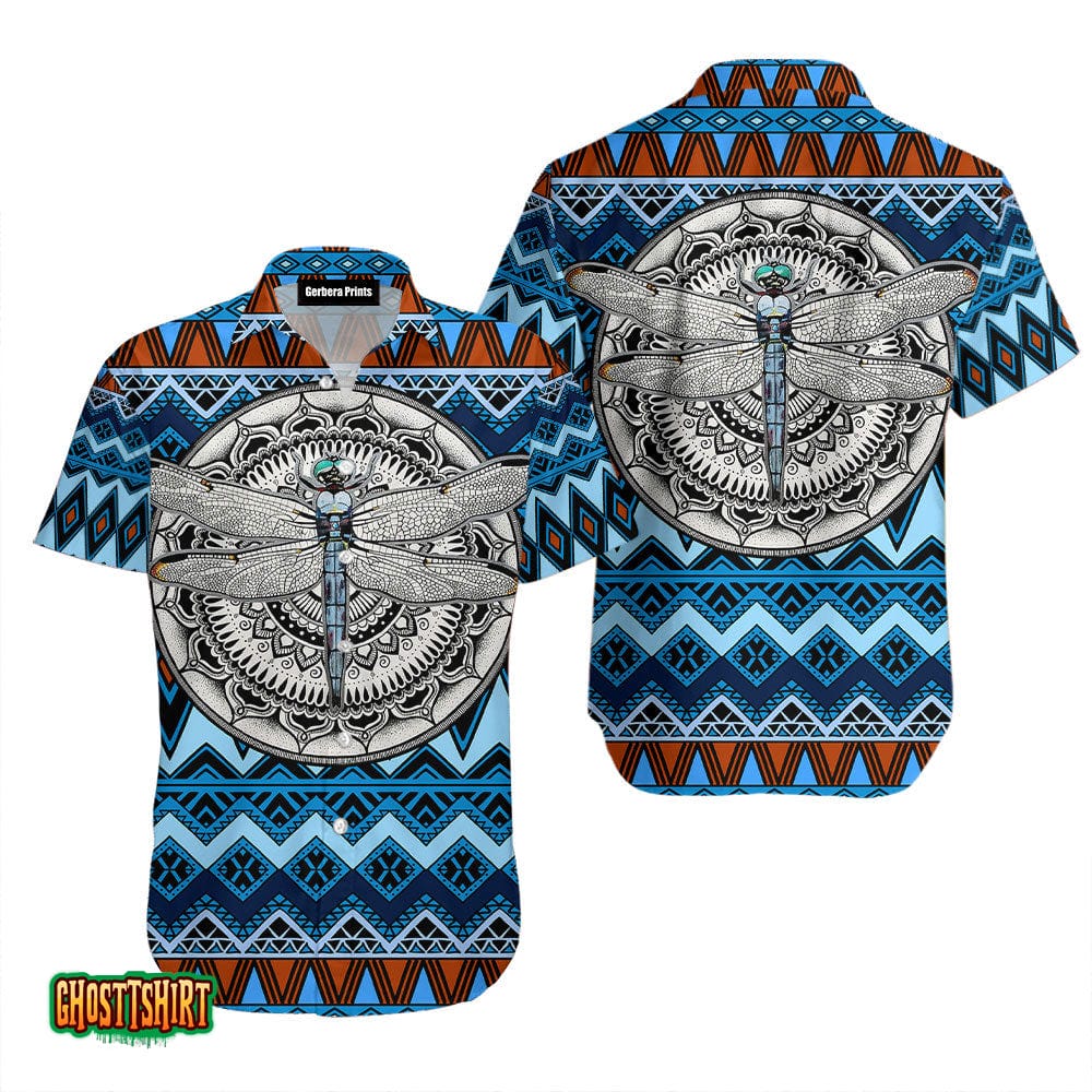 Native American Dragonfly Blue Aloha Hawaiian Shirt