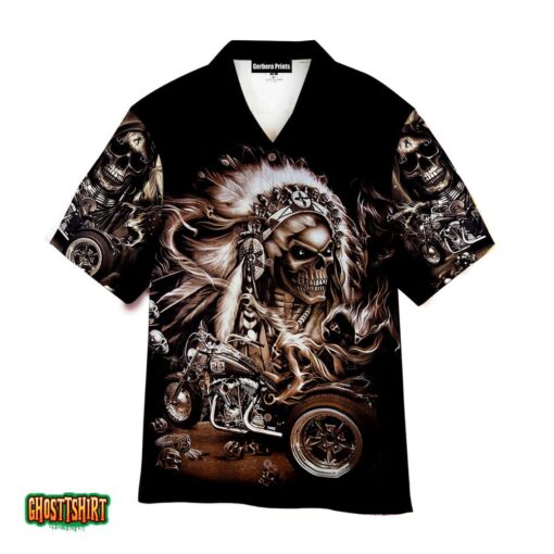Native Skull Motorcycle And Devil Black Aloha Hawaiian Shirt