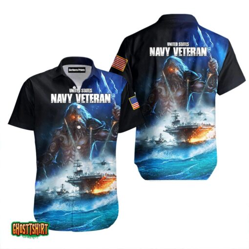 Navy Veterans Blue Aloha Hawaiian Shirt