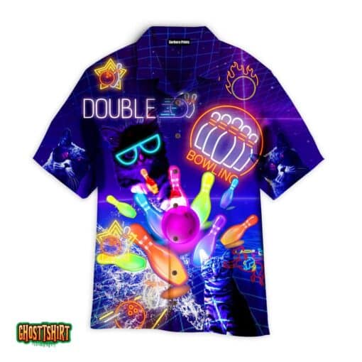 Neon Bowling Cats Aloha Hawaiian Shirt