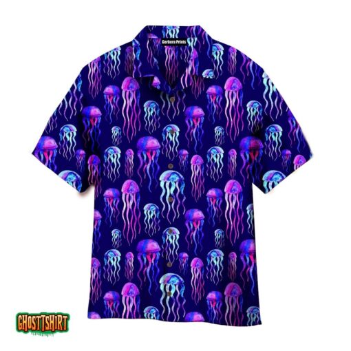 Neon Colorful Jellyfish Violet Aloha Hawaiian Shirt