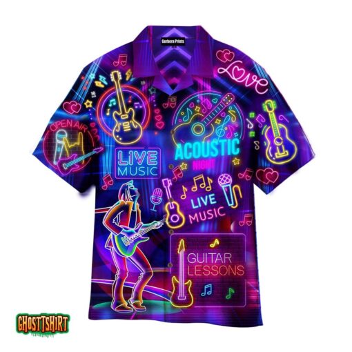 Neon Guitar Music Art Colorful Lights Aloha Hawaiian Shirt
