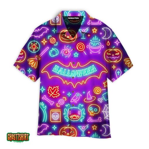 Neon Halloween Night Pattern Violet And Colorful Aloha Hawaiian Shirt