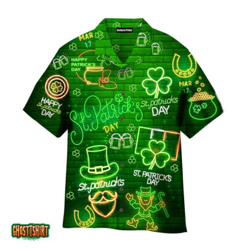 Neon Light Black St Patricks Day Aloha Hawaiian Shirt