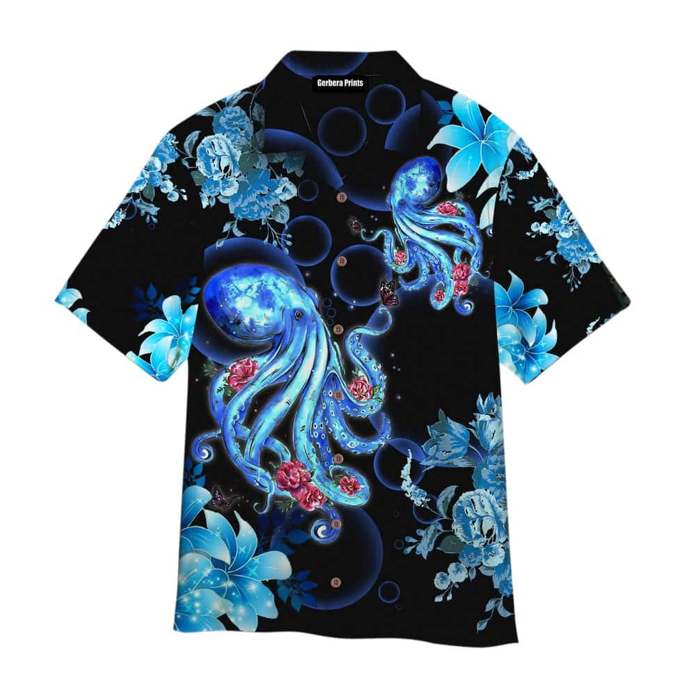 Octopus Flower Blue Aloha Hawaiian Shirt