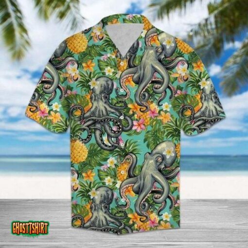 Octopus Pineaaple Tropical Green Aloha Hawaiian Shirt