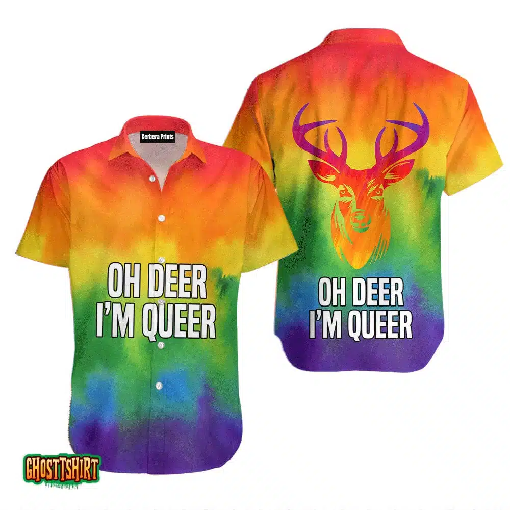 Oh Deer I’m Queer LGBT Rainbow Pride Aloha Hawaiian Shirt