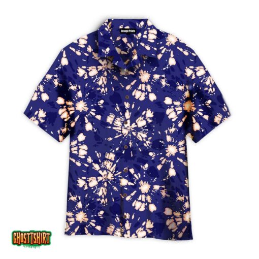 oho Coral Tie Dye Shibori Sunburst Aloha Hawaiian Shirt