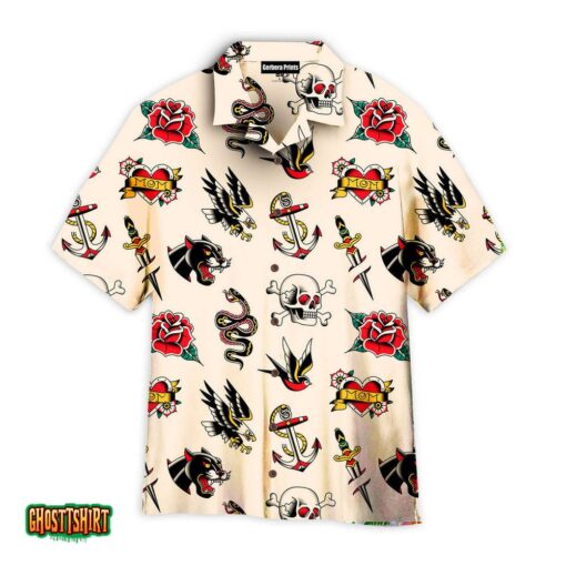 Old School Tattoo Icon Pattern Pink Aloha Hawaiian Shirt