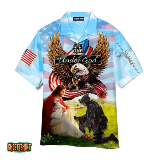 One Nation Under God Christian Eagle Memorial Day Aloha Hawaiian Shirt