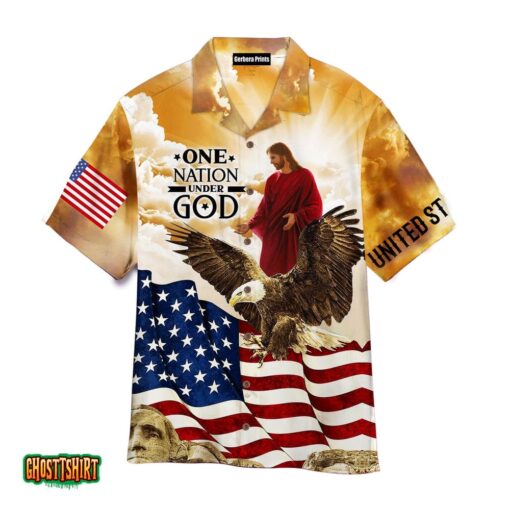 One Nation Under God Jesus US Flag Eagle Aloha Hawaiian Shirt