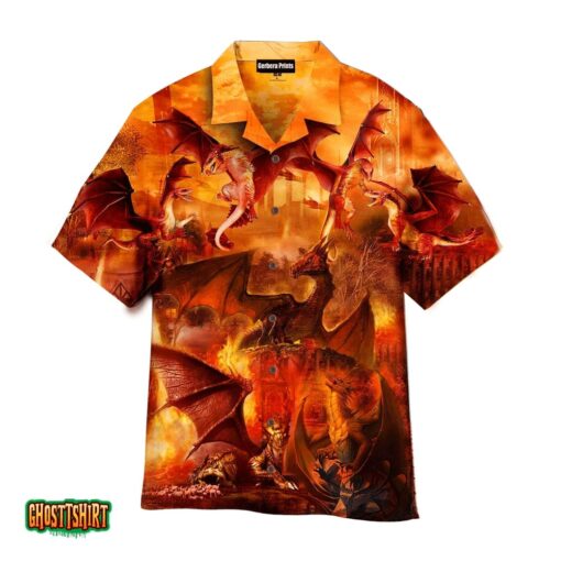 Orange Fire Dragon Love Life Flame Pattern Aloha Hawaiian Shirt