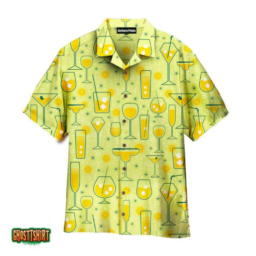 Orange Juice Cocktail Green And Yellow Aloha Hawaiian Shirt
