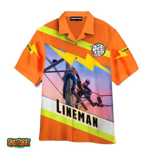 Orange Lineman Aloha Hawaiian Shirt
