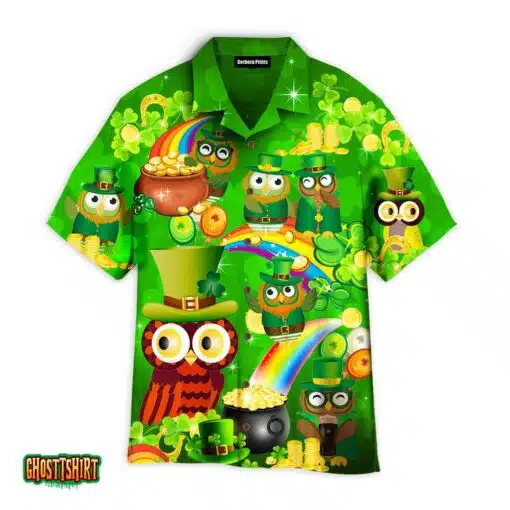 Owls Happy Saint Patricks Day Green Aloha Hawaiian Shirt