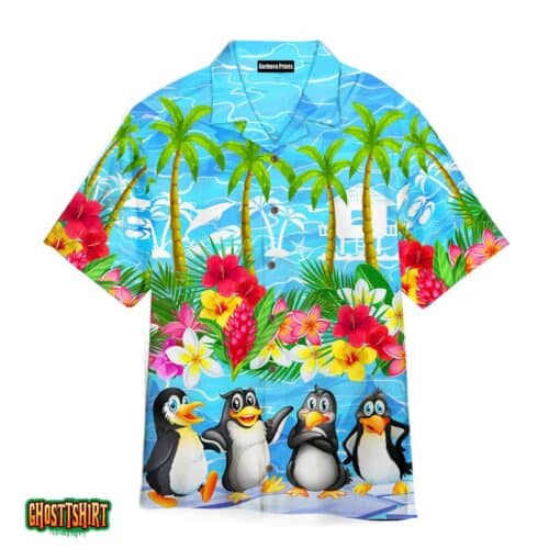 Palm Tree Penguin Tropical Summer Floral Pattern Aloha Hawaiian Shirt