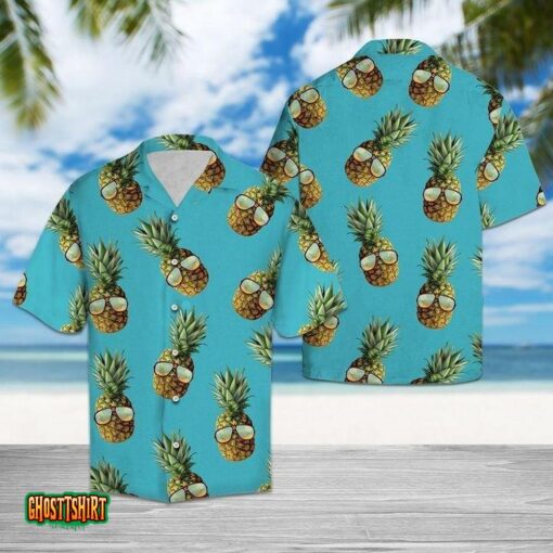 Paradise Pineapple Blue Aloha Hawaiian Shirt