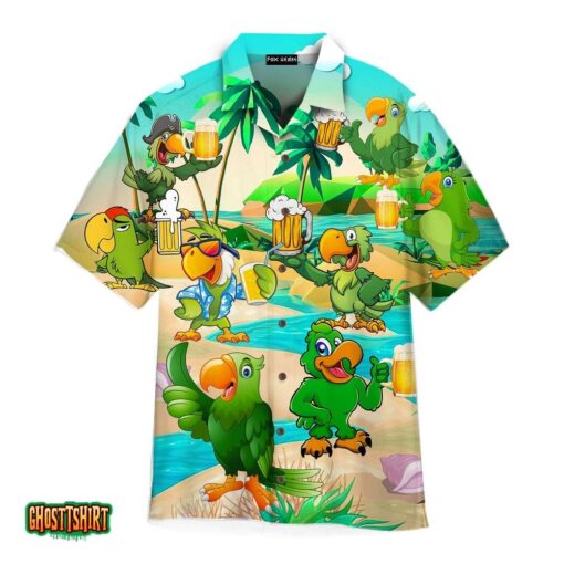 Parrots And Beer Party In Beach Summer Aloha Hawaiian Shirt