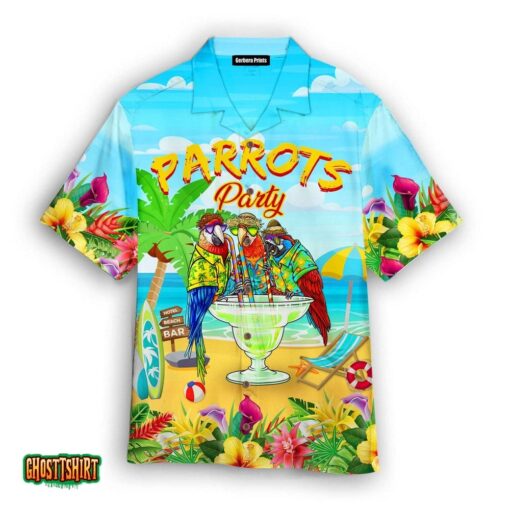 Parrots Party Drink Cocktail Tropical Flower Aloha Hawaiian Shirt