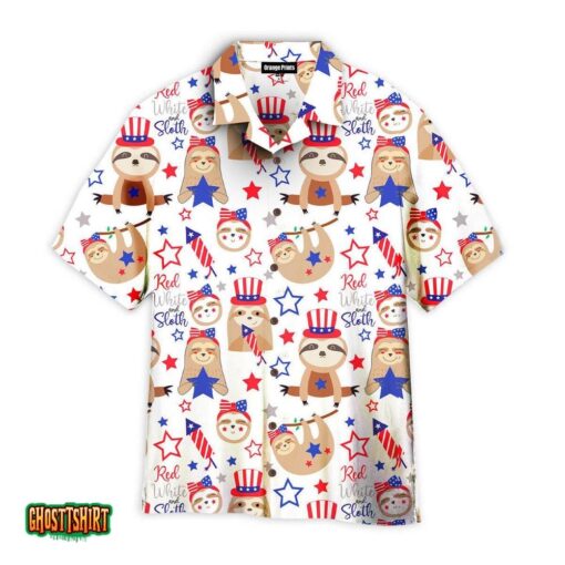 Patriotic Sloth Bears For 4th Of July Pattern Aloha Hawaiian Shirt