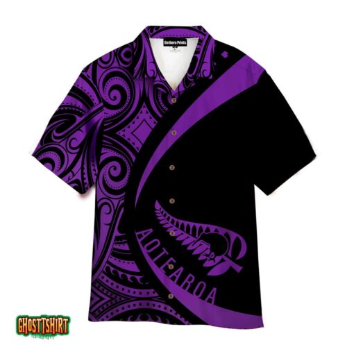 Pattern Aotearoa Maori Black And Violet Aloha Hawaiian Shirt