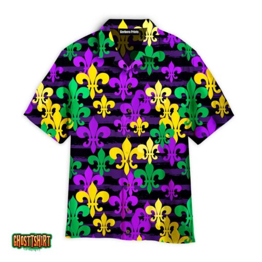 Pattern Mardi Gras Fleur De Lis Pattern Purple Yellow And Blue Aloha Hawaiian Shirt