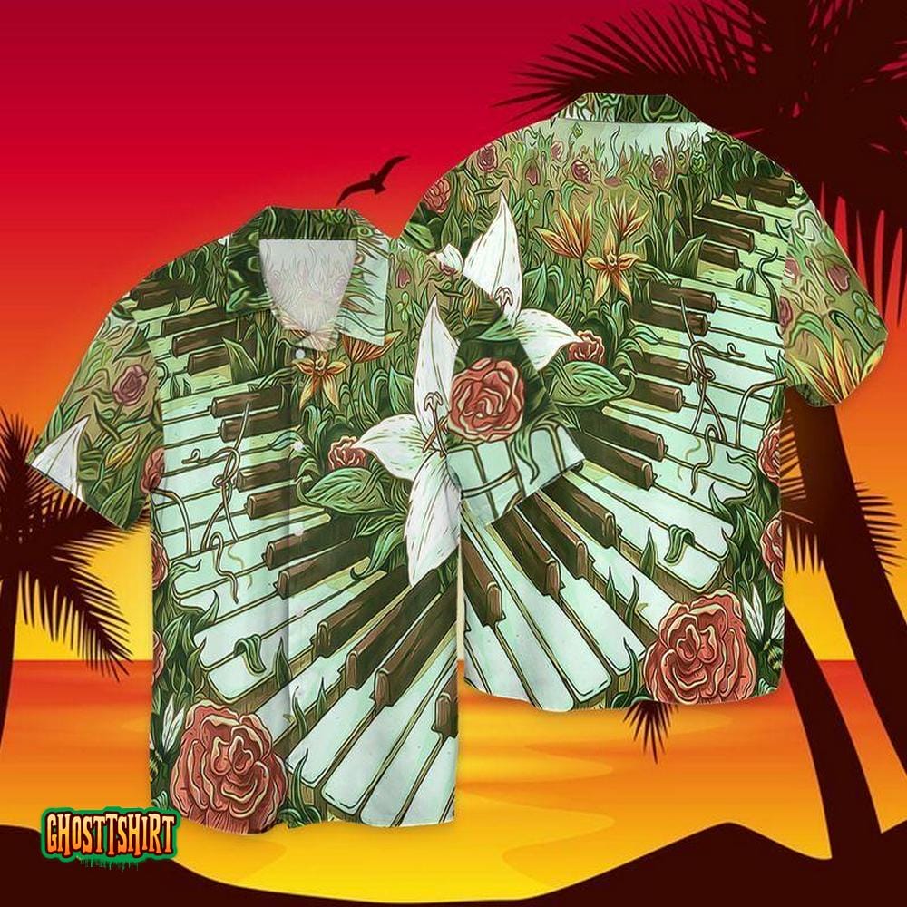 Piano Green Leaf Aloha Hawaiian Shirt