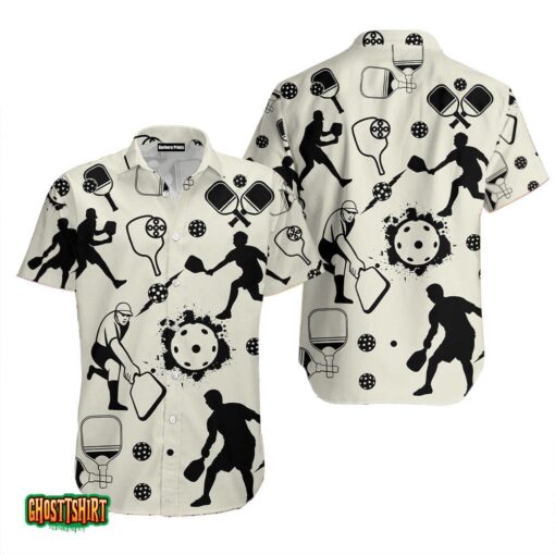 Pickleball Player Icon White Aloha Hawaiian Shirt