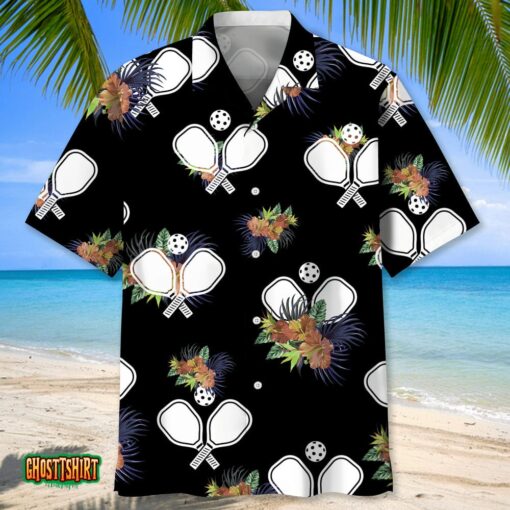Pickleball Tropical Black Aloha Hawaiian Shirt
