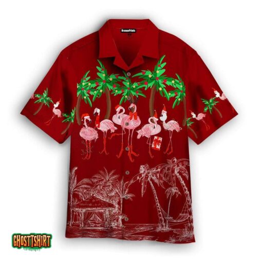 Pink Flamingo Happy Christmas In July Aloha Hawaiian Shirt