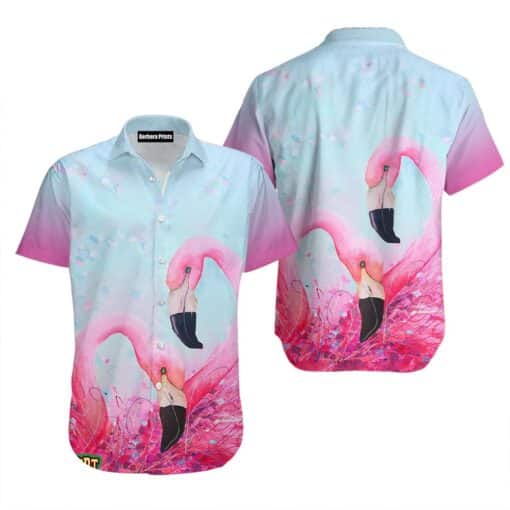 Pink Flamingo Heart Aloha Hawaiian Shirt