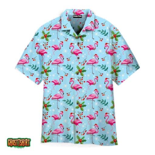 Pink Flamingo Merry Christmas Aloha Hawaiian Shirt