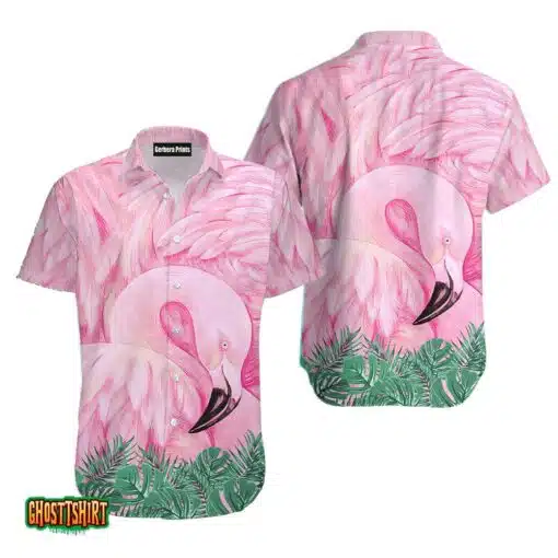 Pink Flamingo tropical Palm Leaves Aloha Hawaii Shirt For Men Women