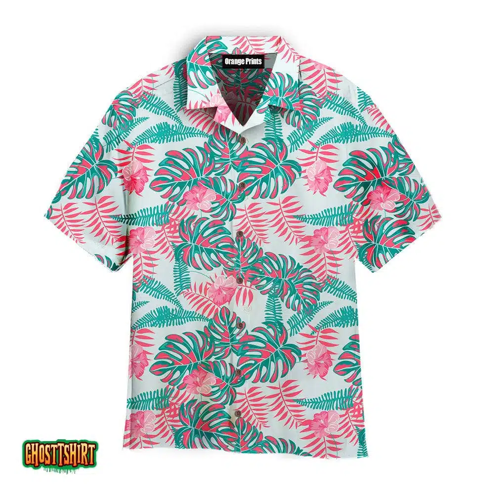 Pink Hibiscus Floral Tropical Pattern Aloha Hawaiian Shirt