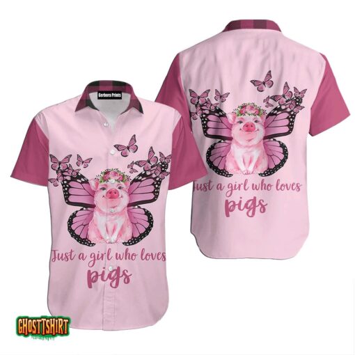 Pink Pig And Butterfly Aloha Hawaiian Shirt