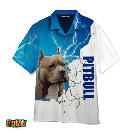 Pitbull Dog Blue And White Aloha Hawaiian Shirt