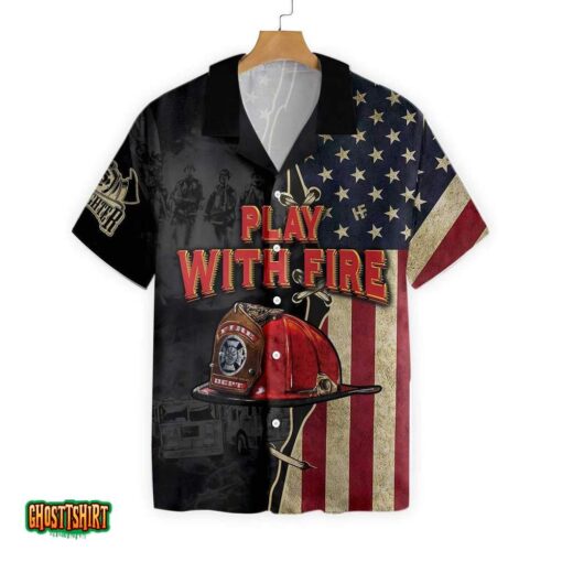 Play With Fire Firefighter Unisex Black Aloha Hawaiian Shirt