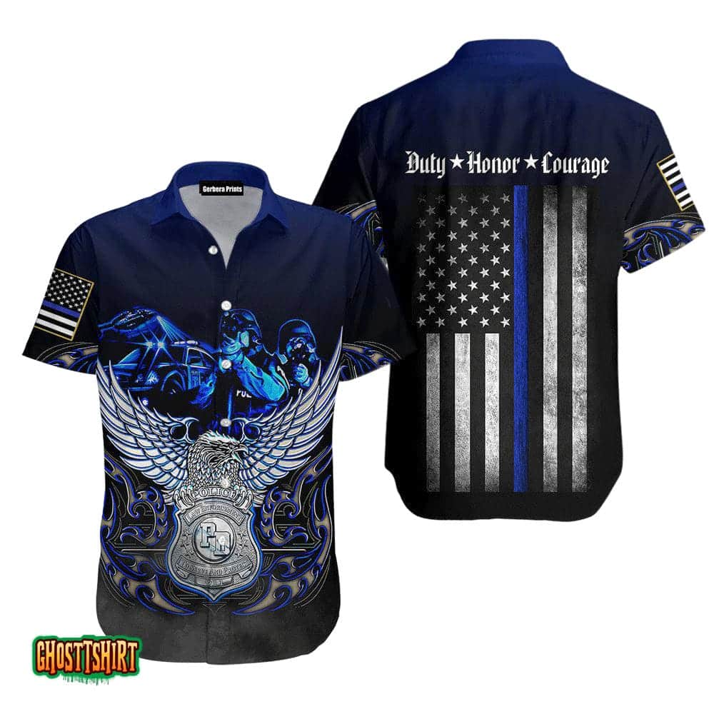 Police Law Enforcement Blue And White Aloha Hawaiian Shirt