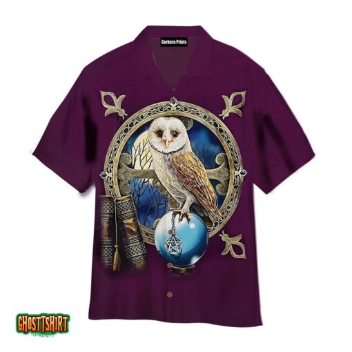 Printed Owl Night Purple Aloha Hawaiian Shirt