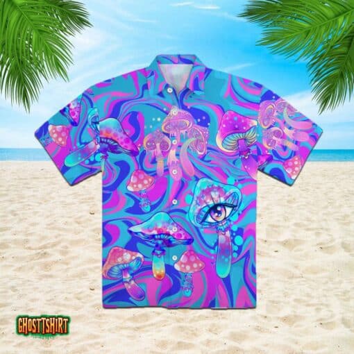 Psychedelic Art Magic Mushroom Trippy Hippie Purple Aloha Hawaiian Shirt