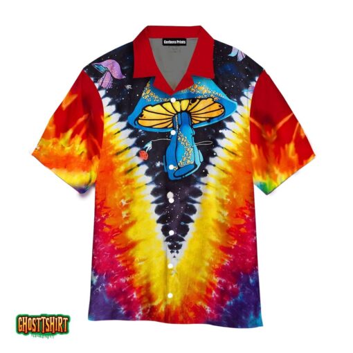 Psychedelic Art Magic Mushroom Trippy Hippie Tie Dye Aloha Hawaiian Shirt