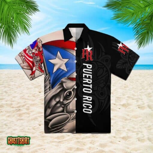 Puerto Rico Caribbean Frog Black Aloha Hawaiian Shirt