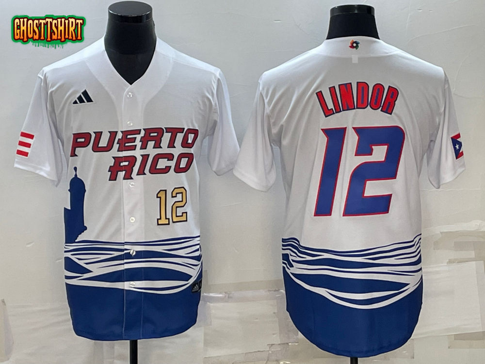 Puerto Rico Francisco Lindor White Gold Replica 2023 World Baseball