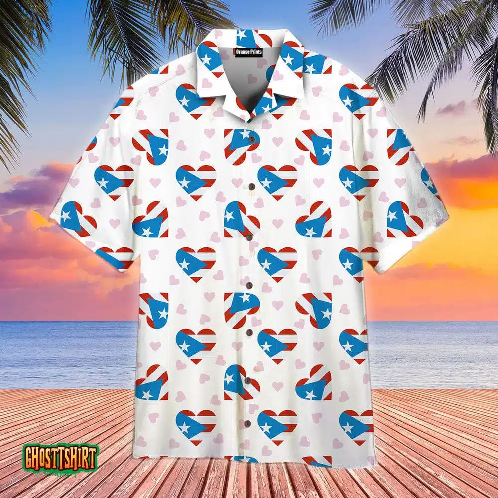 Puerto Rico Heart Flag Independence Day Aloha Hawaiian Shirt