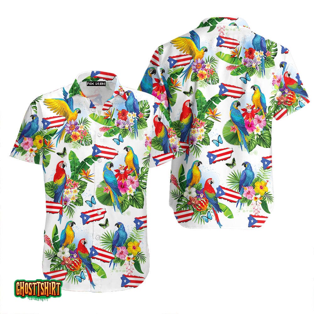 Puerto Rico Parrots Tropical Aloha Hawaiian Shirt