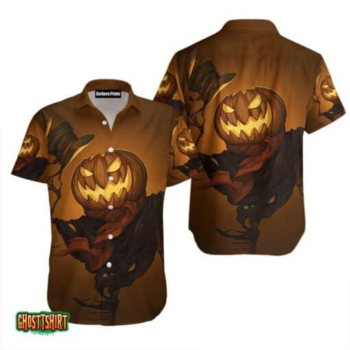 Pumpkin Face Halloween Brown Aloha Hawaiian Shirt