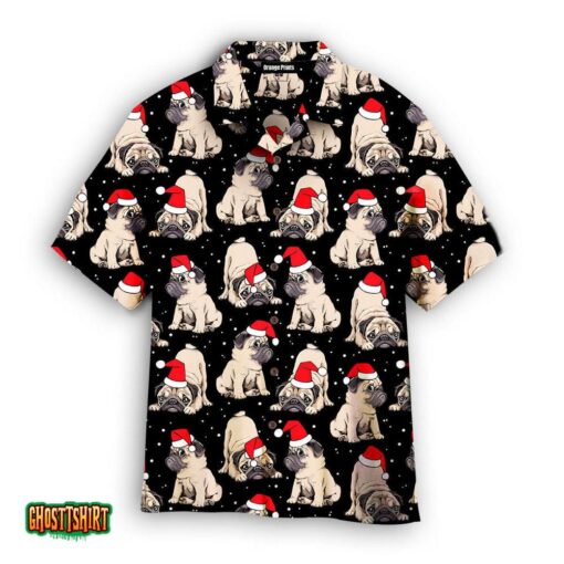 Puppy With Red Hat On Christmas In July Aloha Hawaiian Shirt