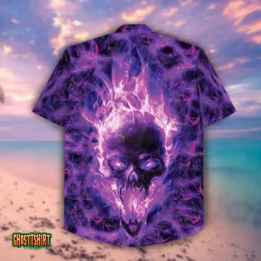 Purple Flame Skull Halloween Aloha Hawaiian Shirt