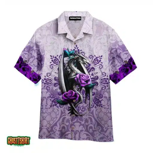 Purple Gothic Dragon And Flowers Aloha Hawaiian Shirt