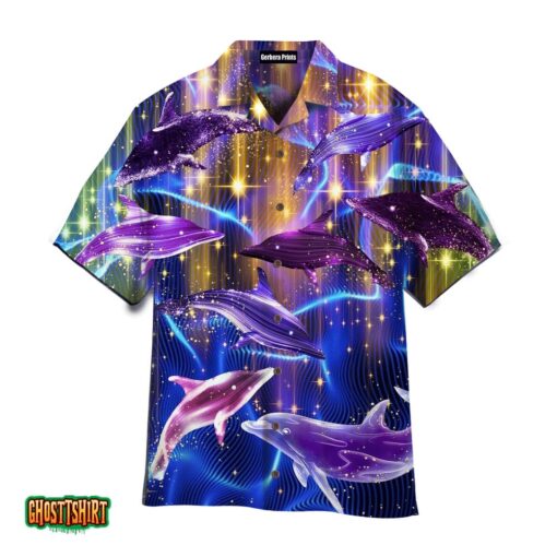 Purple Neon Dolphins Under The Ocean Aloha Hawaiian Shirt